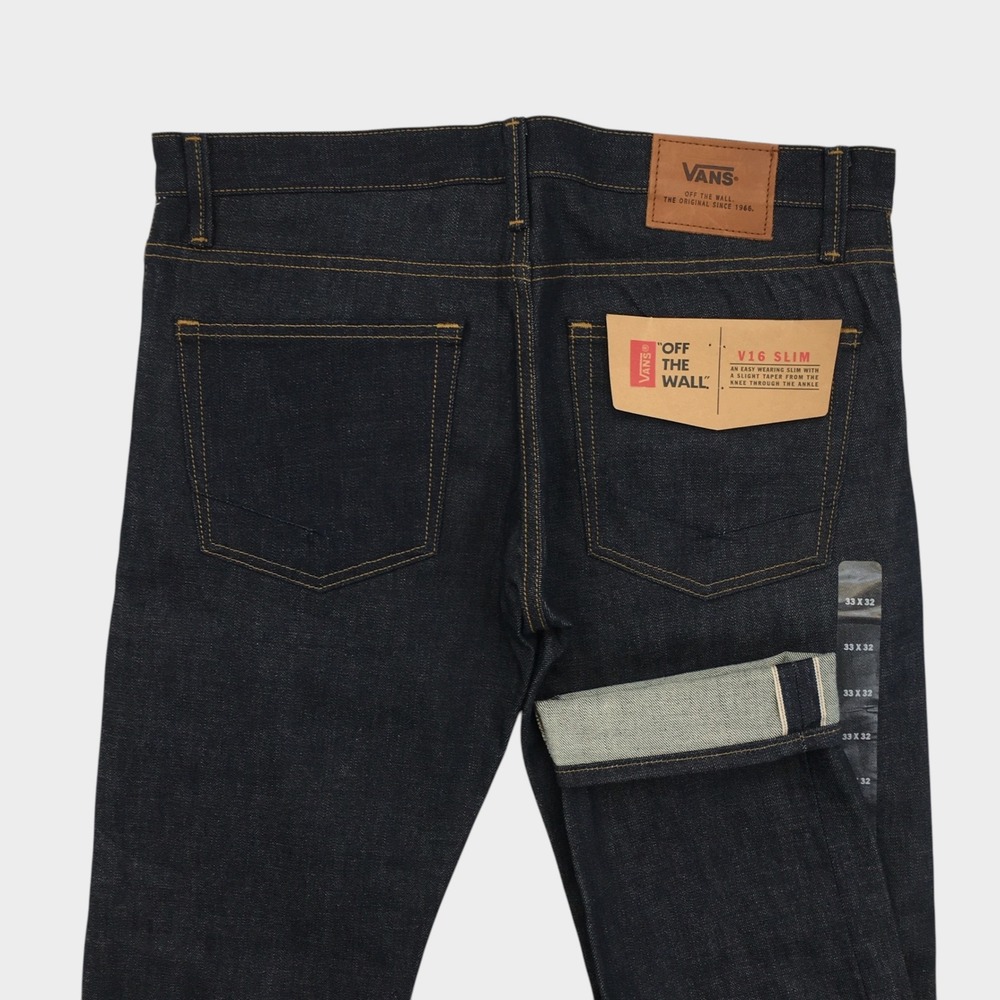 NEW! Vans V16 Slim Selvedge Jeans Mens 33x32 White Oak Cone Denim Indigo Dark